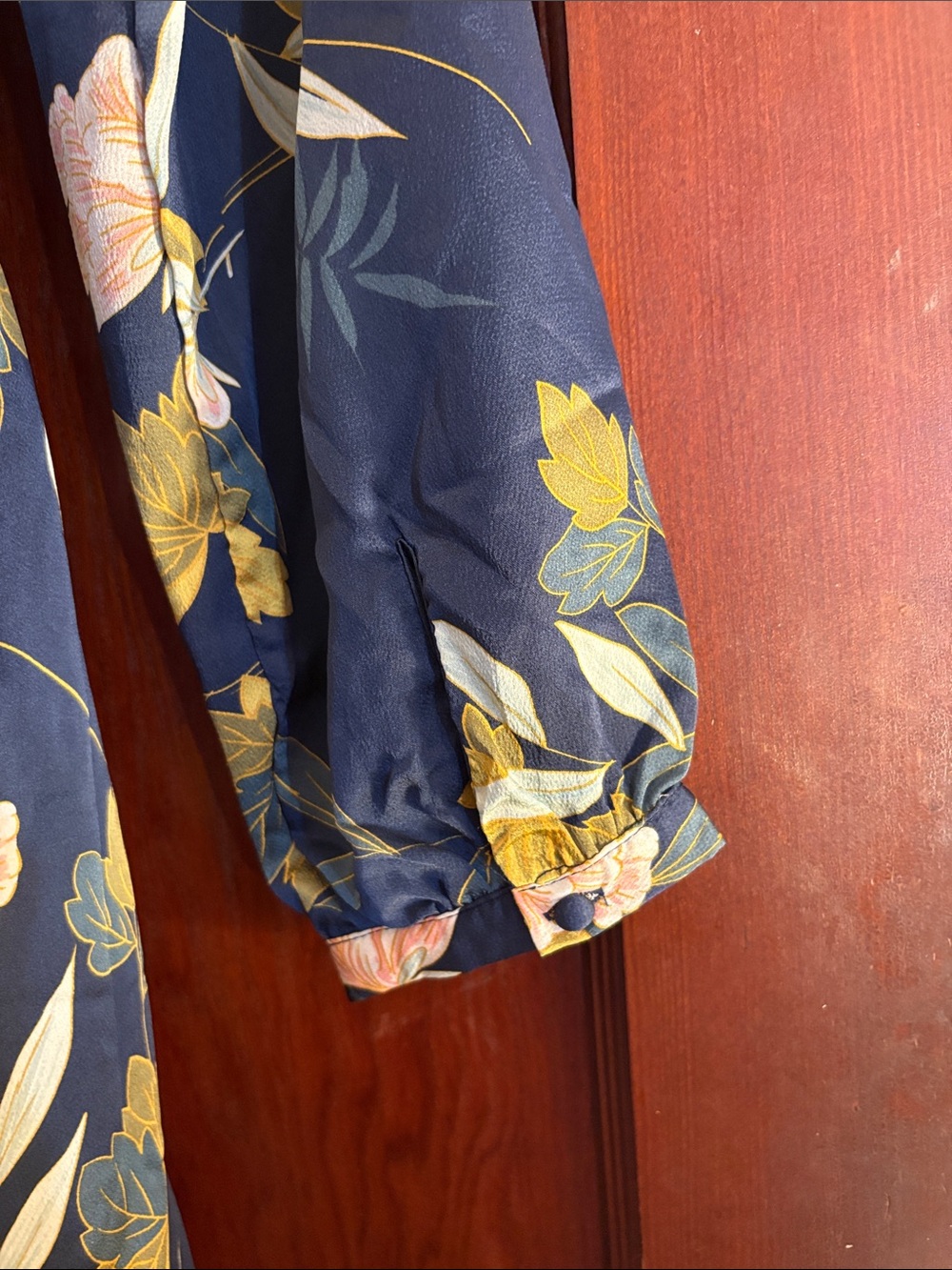 Lulu's Navy Floral Wrap Dress with Yellow & Blush Blooms - Picture 7 of 8
